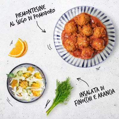 Polpette al sugo con insalata di finocchi e arancia