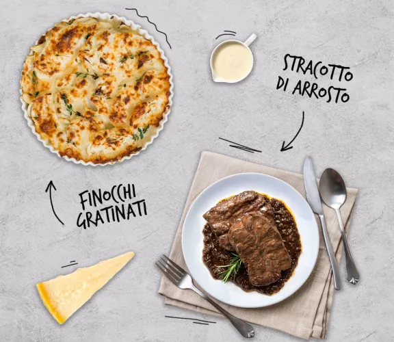 Stracotto e finocchi gratinati con besciamella